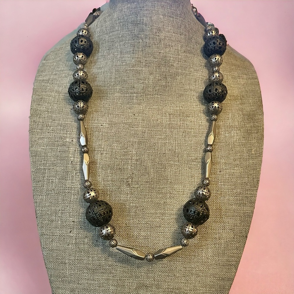 Isis long chunky filigree ball bead necklace and earrings set